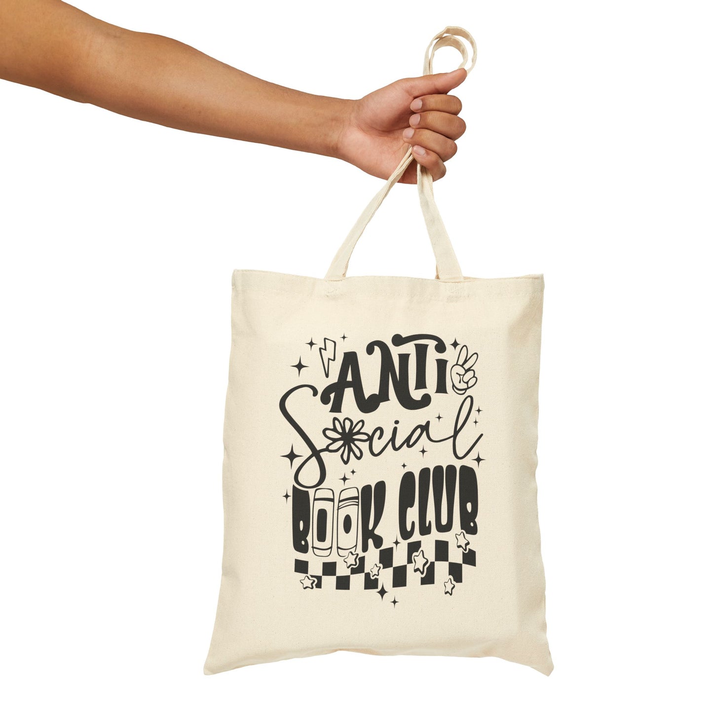 Reusable tote bag for book lovers with a literary design