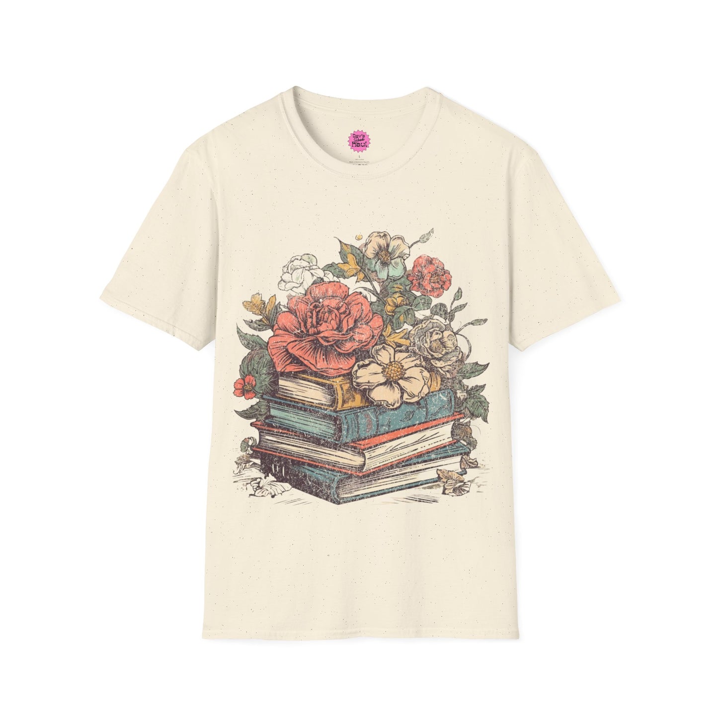 Vintage t-shirt with books and flowers for book lovers