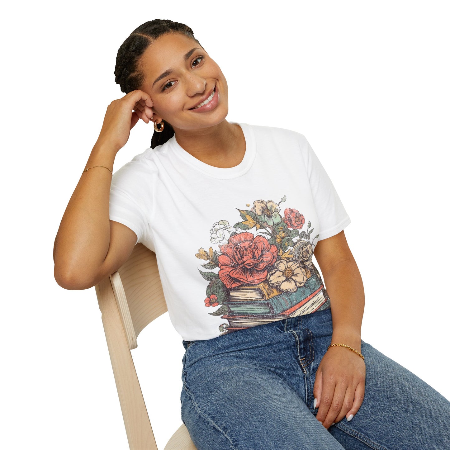 Vintage t-shirt with books and flowers for book lovers