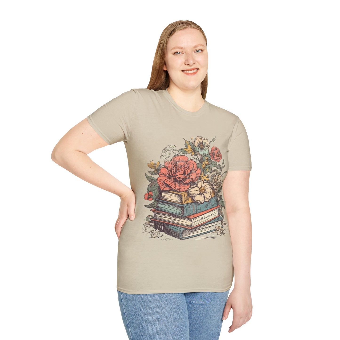 Vintage t-shirt with books and flowers for book lovers
